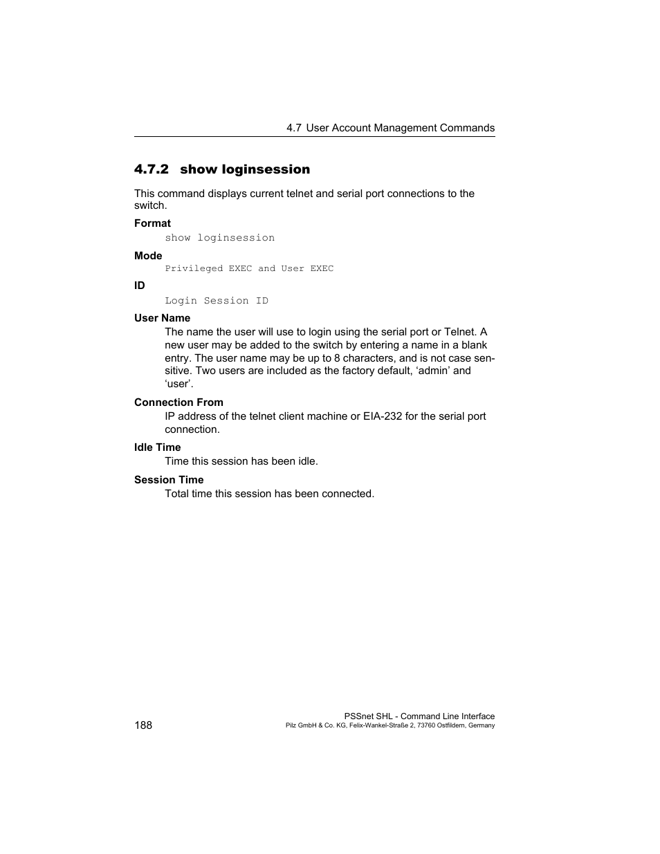 2 show loginsession | Pilz PSSnet SHL 8T MRP User Manual | Page 188 / 353