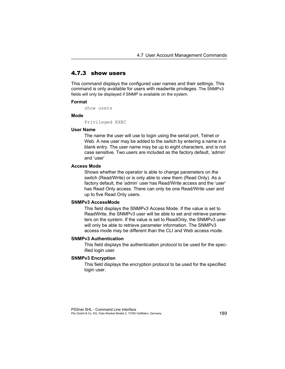 3 show users | Pilz PSSnet SHL 8T MRP User Manual | Page 189 / 353