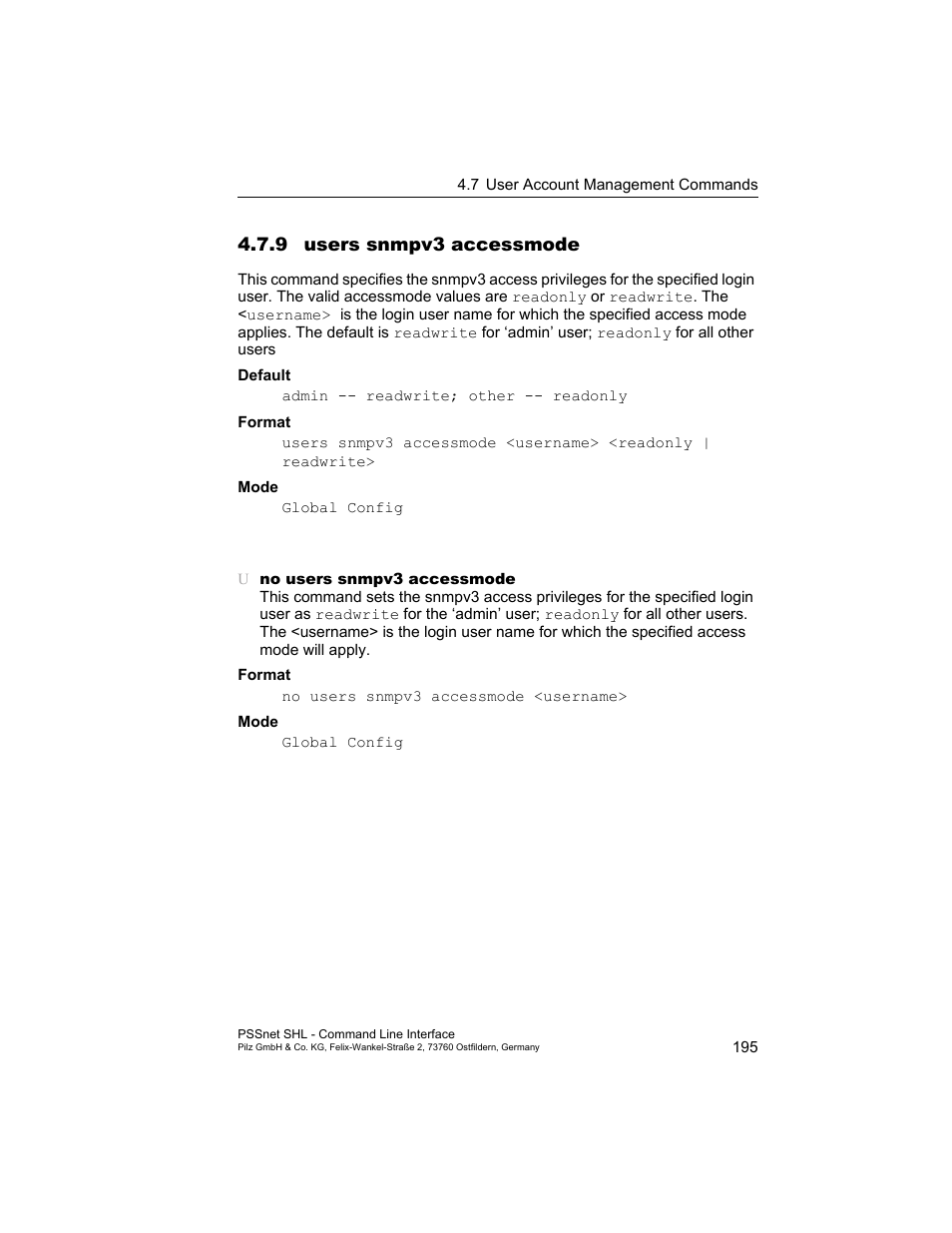 9 users snmpv3 accessmode | Pilz PSSnet SHL 8T MRP User Manual | Page 195 / 353