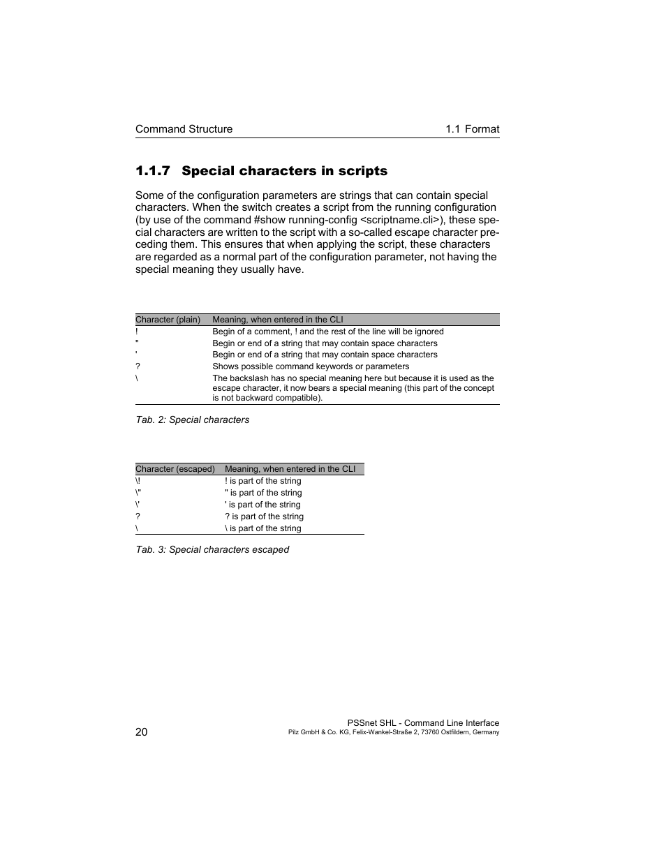 7 special characters in scripts | Pilz PSSnet SHL 8T MRP User Manual | Page 20 / 353