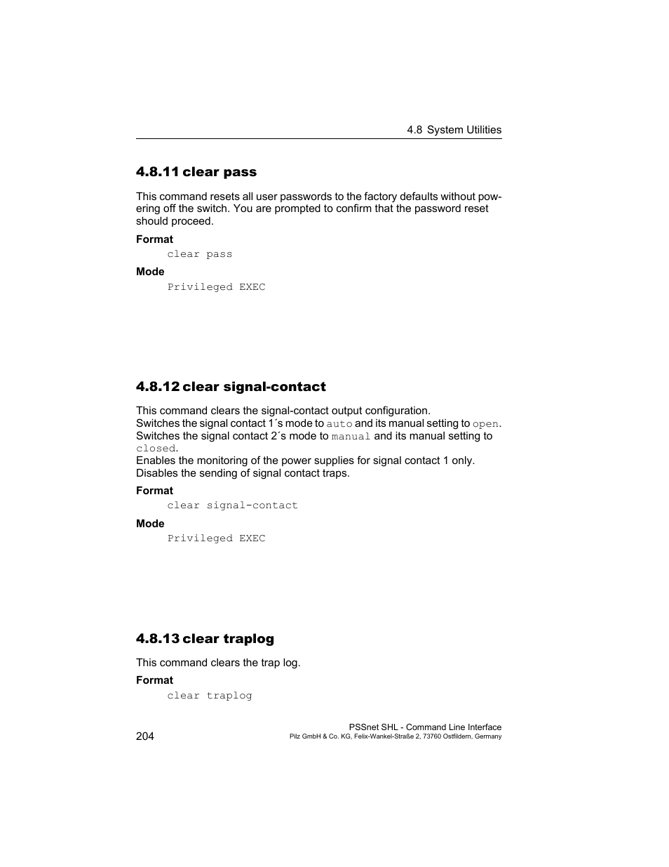11 clear pass, 12 clear signal-contact, 13 clear traplog | 11clear pass, 12clear signal-contact, 13clear traplog | Pilz PSSnet SHL 8T MRP User Manual | Page 204 / 353