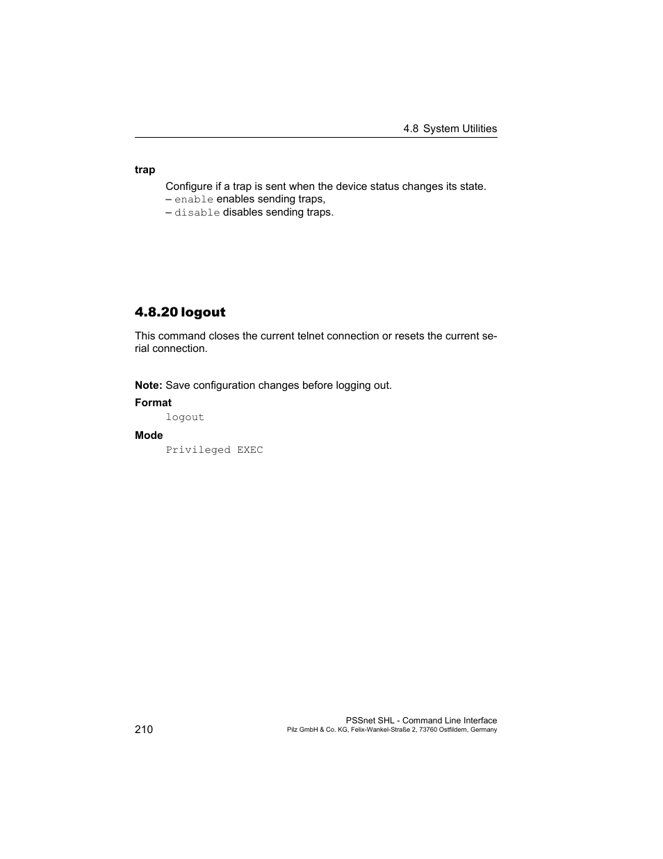 20 logout, 20logout 210 | Pilz PSSnet SHL 8T MRP User Manual | Page 210 / 353