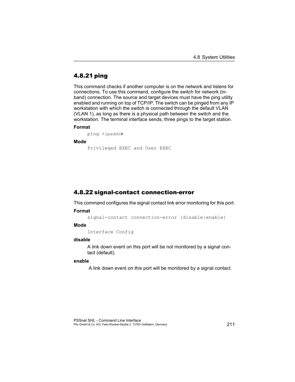 21 ping, 22 signal-contact connection-error, 21ping 211 5.8.22signal-contact connection-error | Pilz PSSnet SHL 8T MRP User Manual | Page 211 / 353