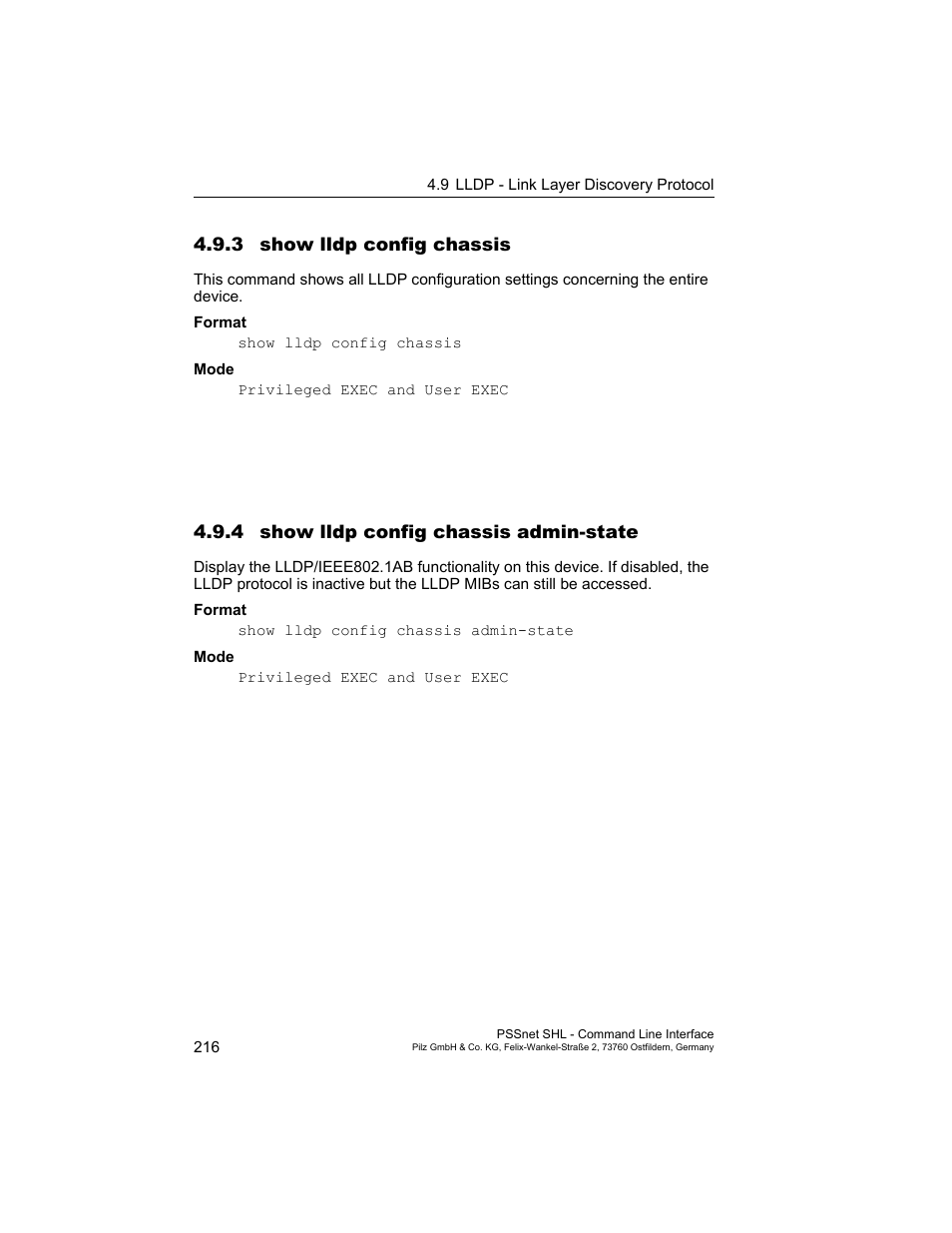 3 show lldp config chassis, 4 show lldp config chassis admin-state | Pilz PSSnet SHL 8T MRP User Manual | Page 216 / 353