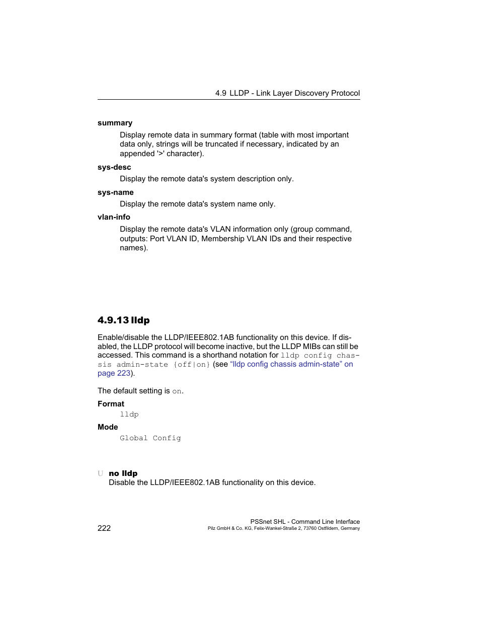 13 lldp, 13lldp 222 | Pilz PSSnet SHL 8T MRP User Manual | Page 222 / 353