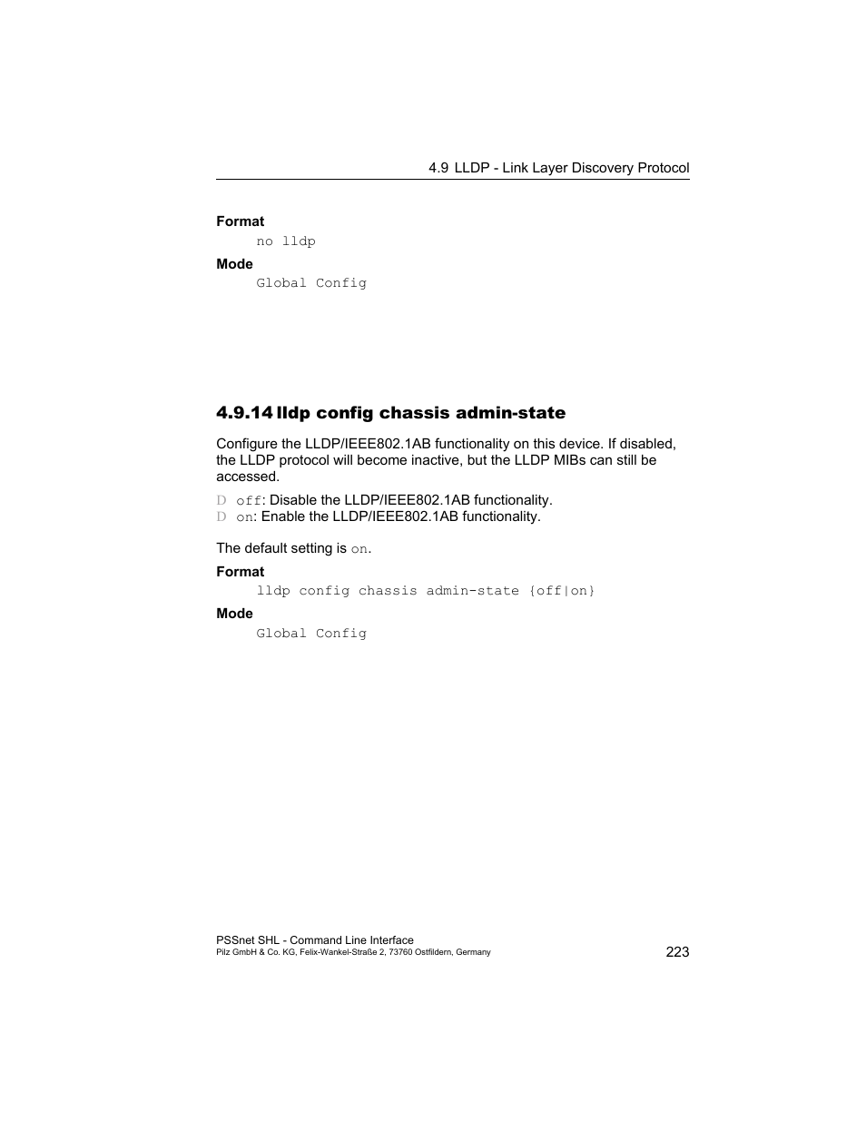14 lldp config chassis admin-state, 14lldp config chassis admin-state | Pilz PSSnet SHL 8T MRP User Manual | Page 223 / 353