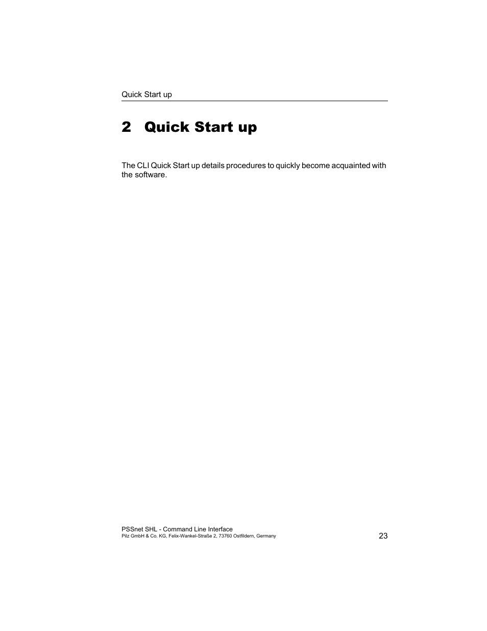 2 quick start up, Quick start up | Pilz PSSnet SHL 8T MRP User Manual | Page 23 / 353