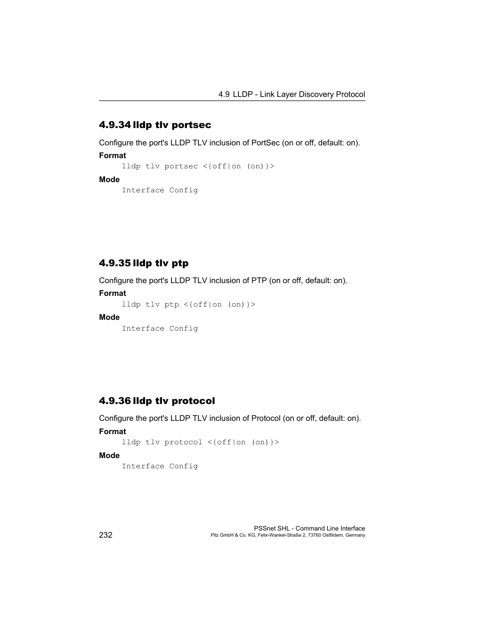 34 lldp tlv portsec, 35 lldp tlv ptp, 36 lldp tlv protocol | 34lldp tlv portsec, 35lldp tlv ptp, 36lldp tlv protocol | Pilz PSSnet SHL 8T MRP User Manual | Page 232 / 353
