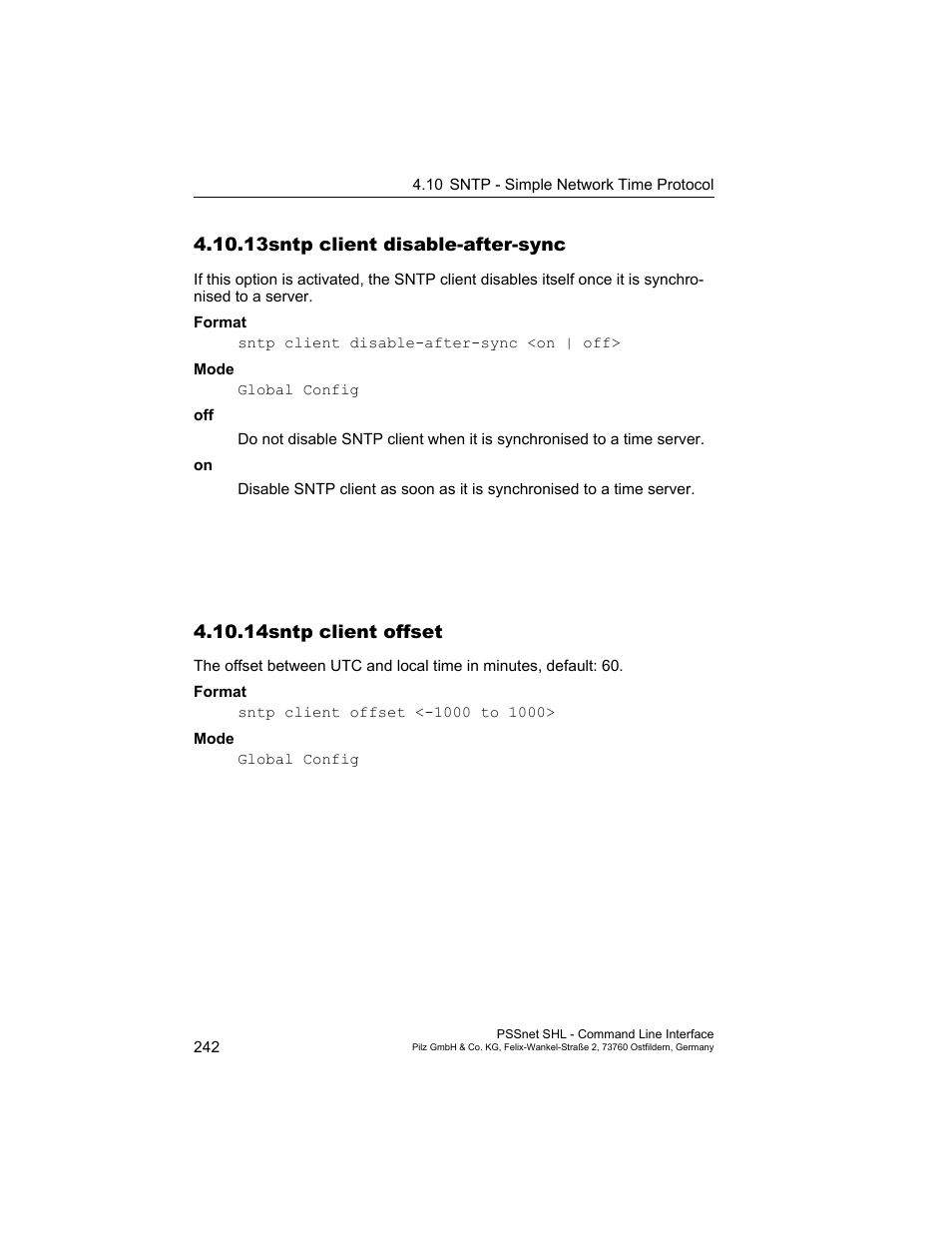13 sntp client disable-after-sync, 14 sntp client offset, 13sntp client disable-after-sync | 14sntp client offset | Pilz PSSnet SHL 8T MRP User Manual | Page 242 / 353