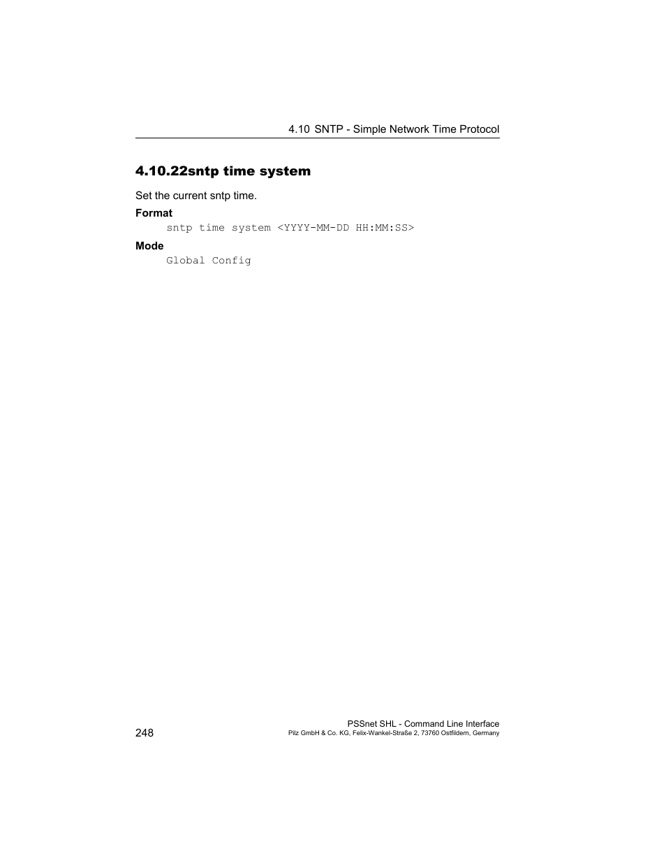 22 sntp time system, 22sntp time system | Pilz PSSnet SHL 8T MRP User Manual | Page 248 / 353