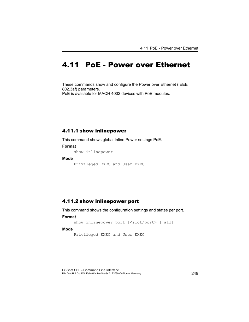 11 poe - power over ethernet, 1 show inlinepower, 2 show inlinepower port | Poe - power over ethernet, 1show inlinepower, 2show inlinepower port | Pilz PSSnet SHL 8T MRP User Manual | Page 249 / 353