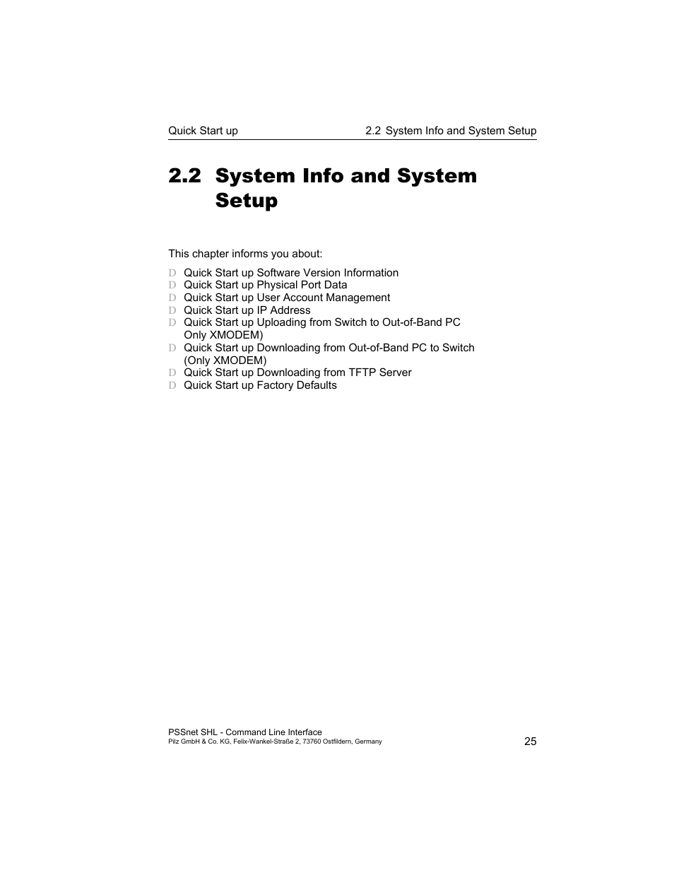 2 system info and system setup, System info and system setup | Pilz PSSnet SHL 8T MRP User Manual | Page 25 / 353
