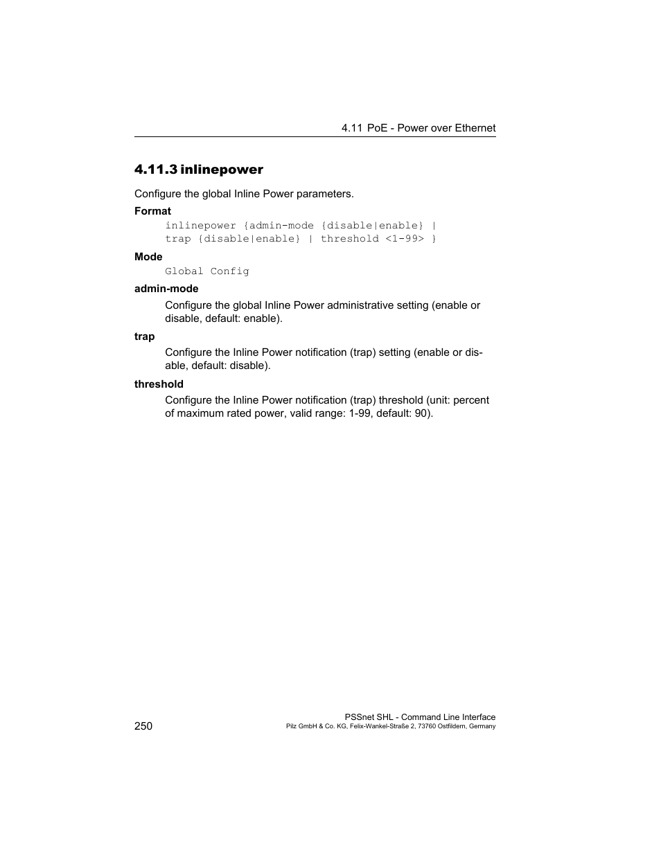 3 inlinepower, 3inlinepower 250 | Pilz PSSnet SHL 8T MRP User Manual | Page 250 / 353