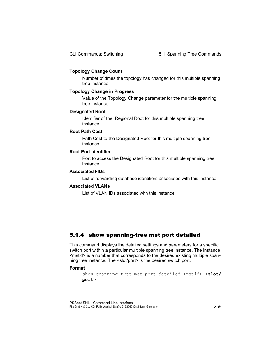 4 show spanning-tree mst port detailed | Pilz PSSnet SHL 8T MRP User Manual | Page 259 / 353