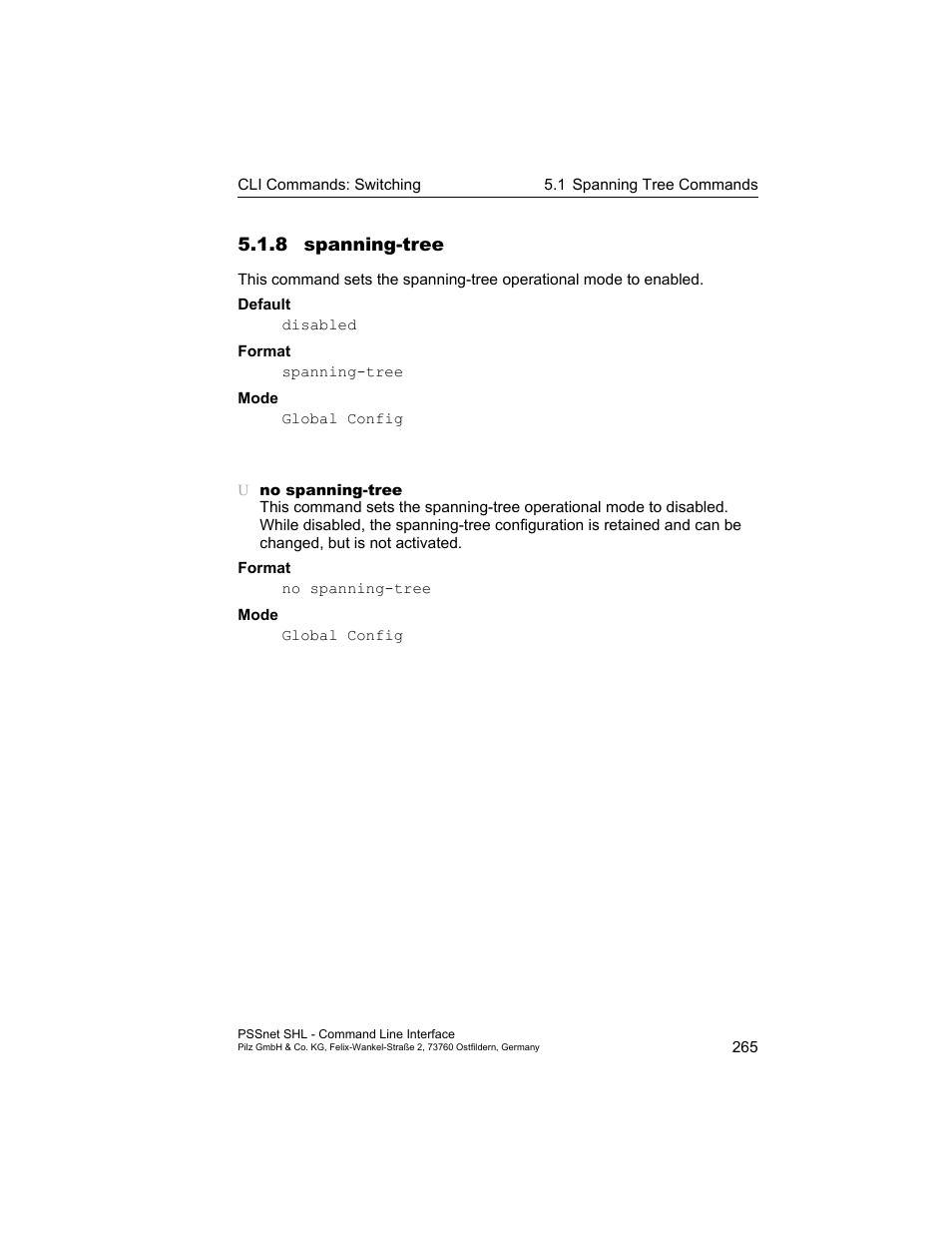 8 spanning-tree, Spanning-tree 265 | Pilz PSSnet SHL 8T MRP User Manual | Page 265 / 353