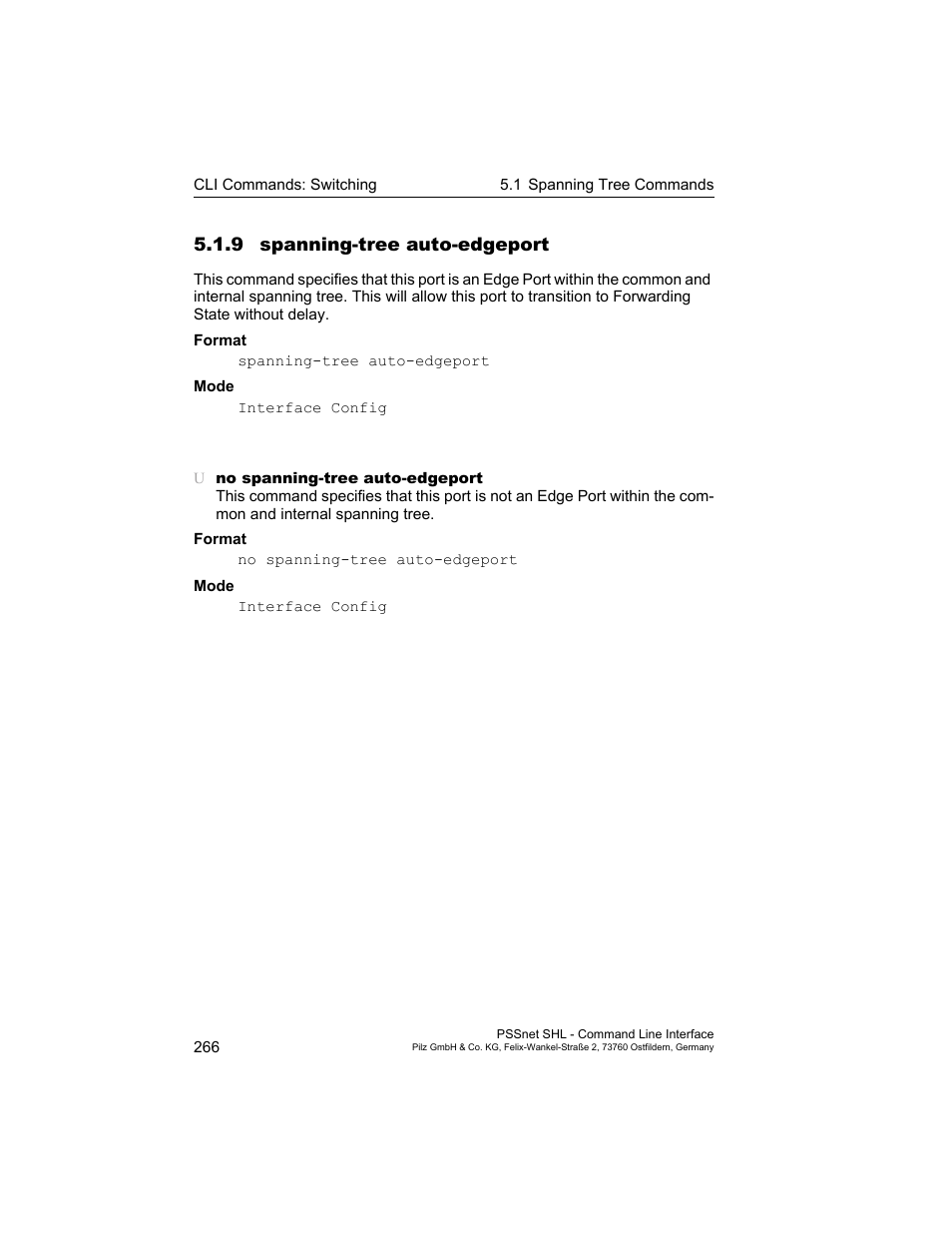 9 spanning-tree auto-edgeport | Pilz PSSnet SHL 8T MRP User Manual | Page 266 / 353