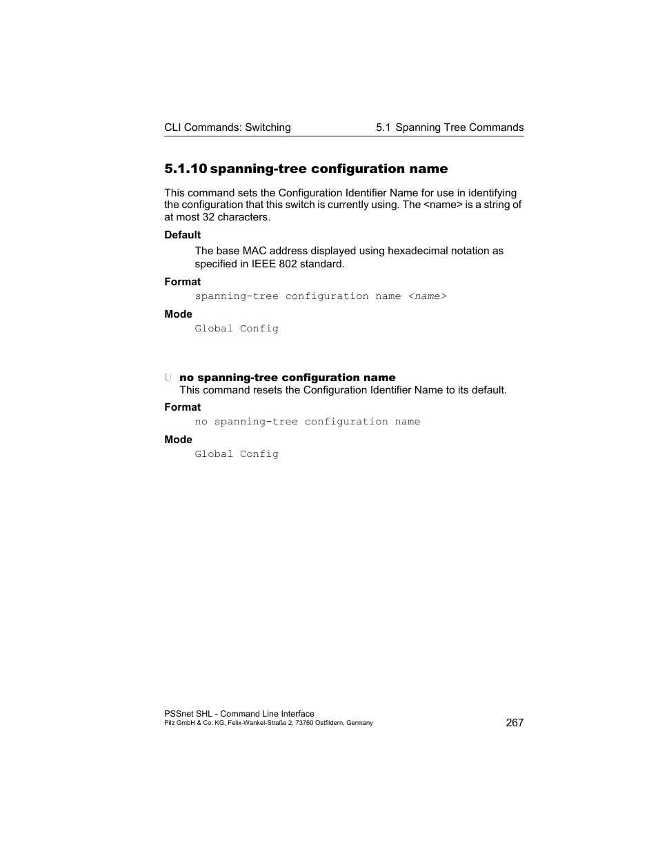 10 spanning-tree configuration name, 10spanning-tree configuration name | Pilz PSSnet SHL 8T MRP User Manual | Page 267 / 353
