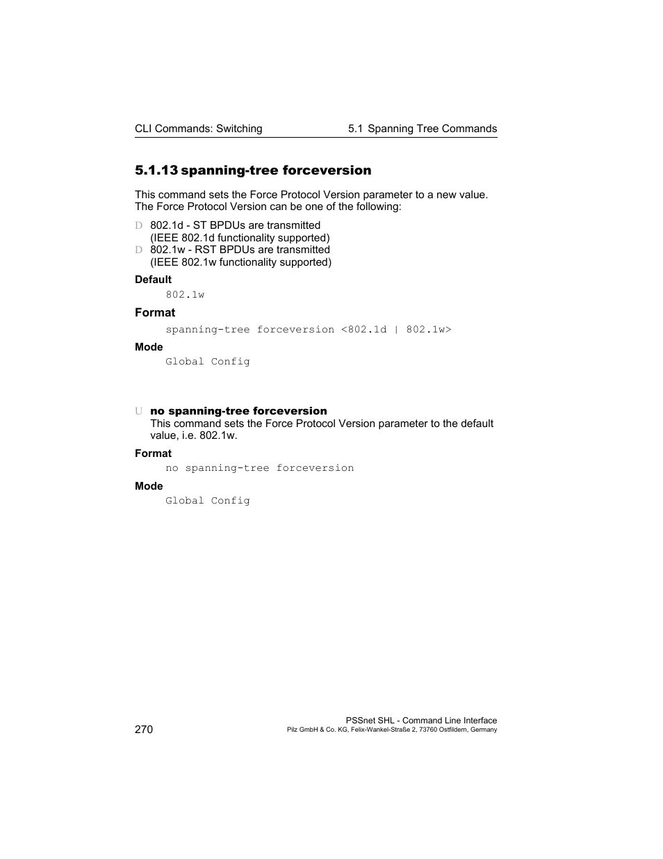 13 spanning-tree forceversion, 13spanning-tree forceversion | Pilz PSSnet SHL 8T MRP User Manual | Page 270 / 353