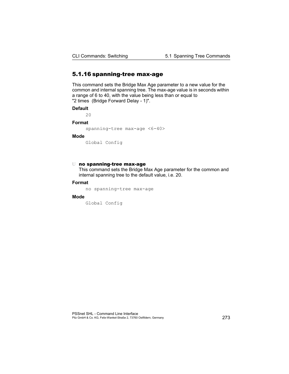 16 spanning-tree max-age, 16spanning-tree max-age | Pilz PSSnet SHL 8T MRP User Manual | Page 273 / 353