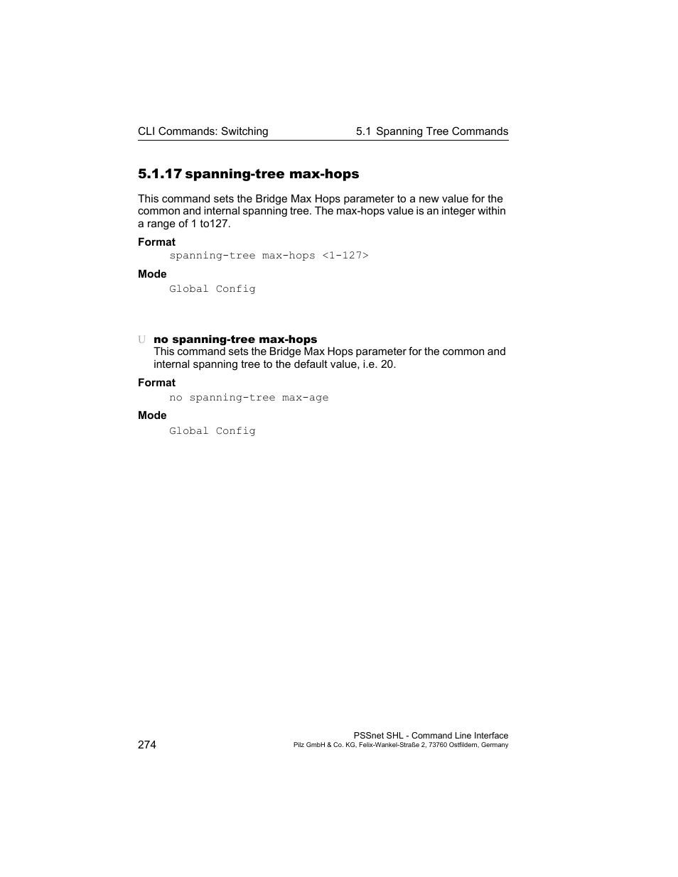 17 spanning-tree max-hops, 17spanning-tree max-hops | Pilz PSSnet SHL 8T MRP User Manual | Page 274 / 353
