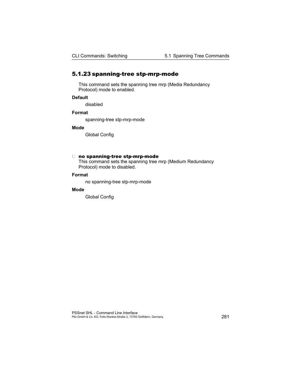 23 spanning-tree stp-mrp-mode, 23spanning-tree stp-mrp-mode | Pilz PSSnet SHL 8T MRP User Manual | Page 281 / 353