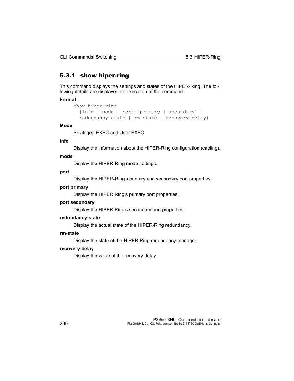 1 show hiper-ring | Pilz PSSnet SHL 8T MRP User Manual | Page 290 / 353