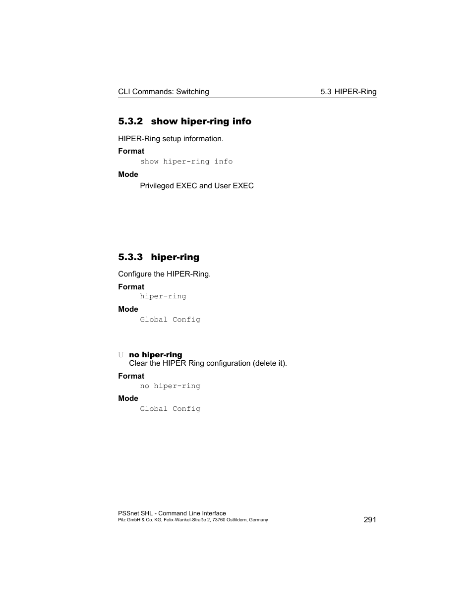 2 show hiper-ring info, 3 hiper-ring, 3 hiper-ring 291 | Pilz PSSnet SHL 8T MRP User Manual | Page 291 / 353