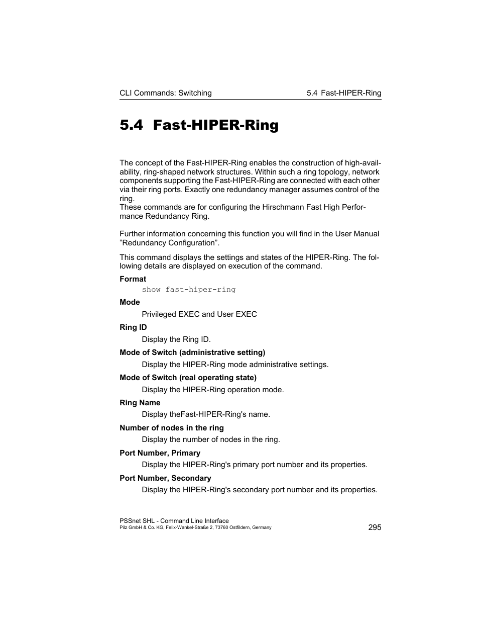 4 fast-hiper-ring, Fast-hiper-ring 295 | Pilz PSSnet SHL 8T MRP User Manual | Page 295 / 353