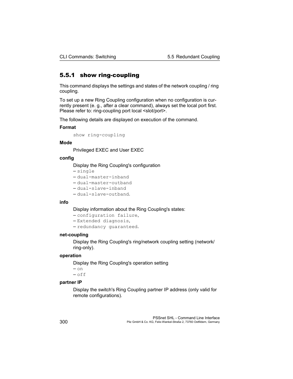 1 show ring-coupling | Pilz PSSnet SHL 8T MRP User Manual | Page 300 / 353