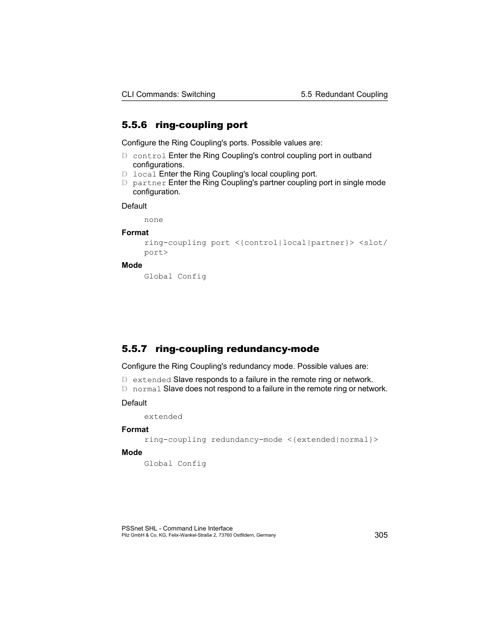6 ring-coupling port, 7 ring-coupling redundancy-mode, Ring-coupling port | Pilz PSSnet SHL 8T MRP User Manual | Page 305 / 353
