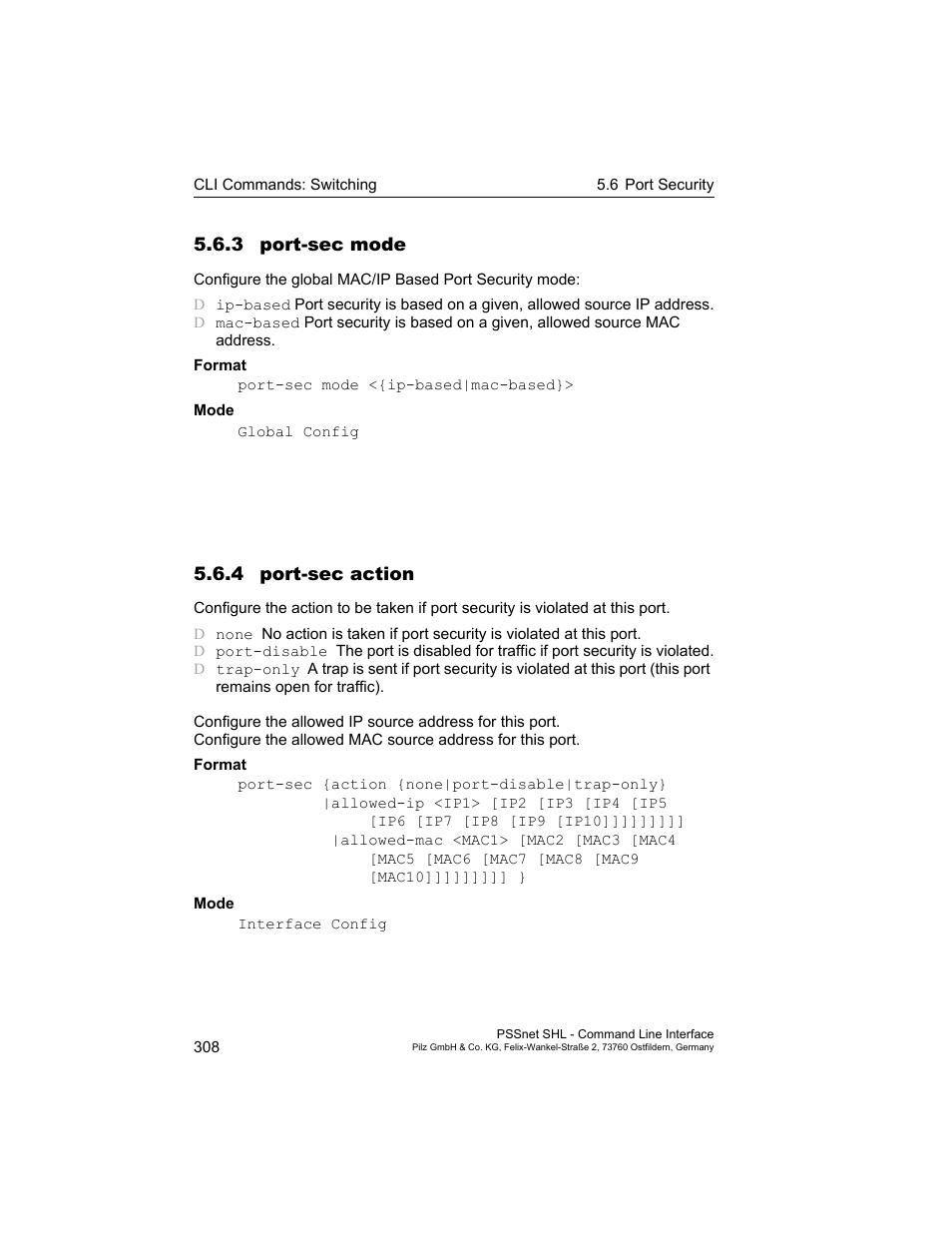 3 port-sec mode, 4 port-sec action | Pilz PSSnet SHL 8T MRP User Manual | Page 308 / 353