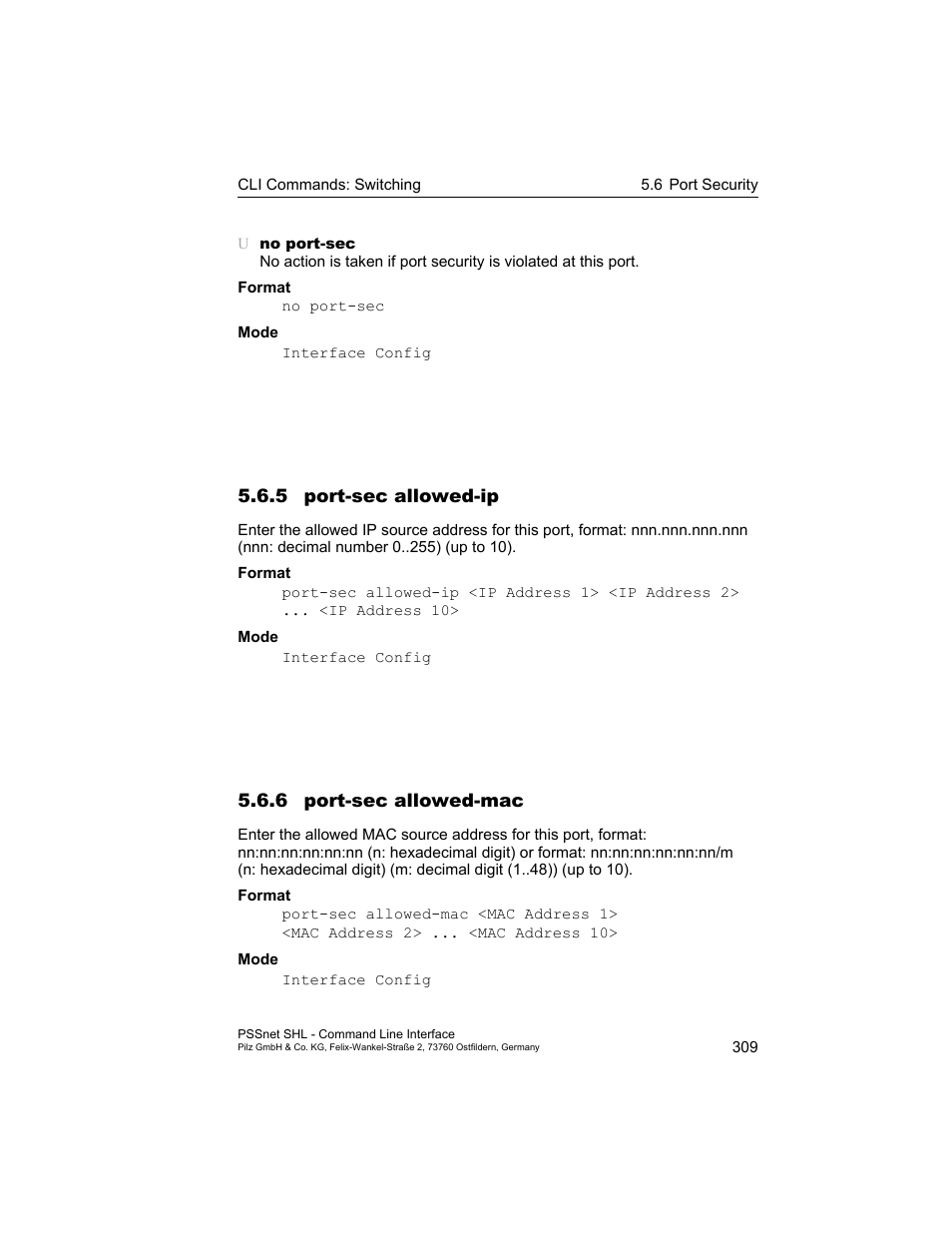 5 port-sec allowed-ip, 6 port-sec allowed-mac | Pilz PSSnet SHL 8T MRP User Manual | Page 309 / 353
