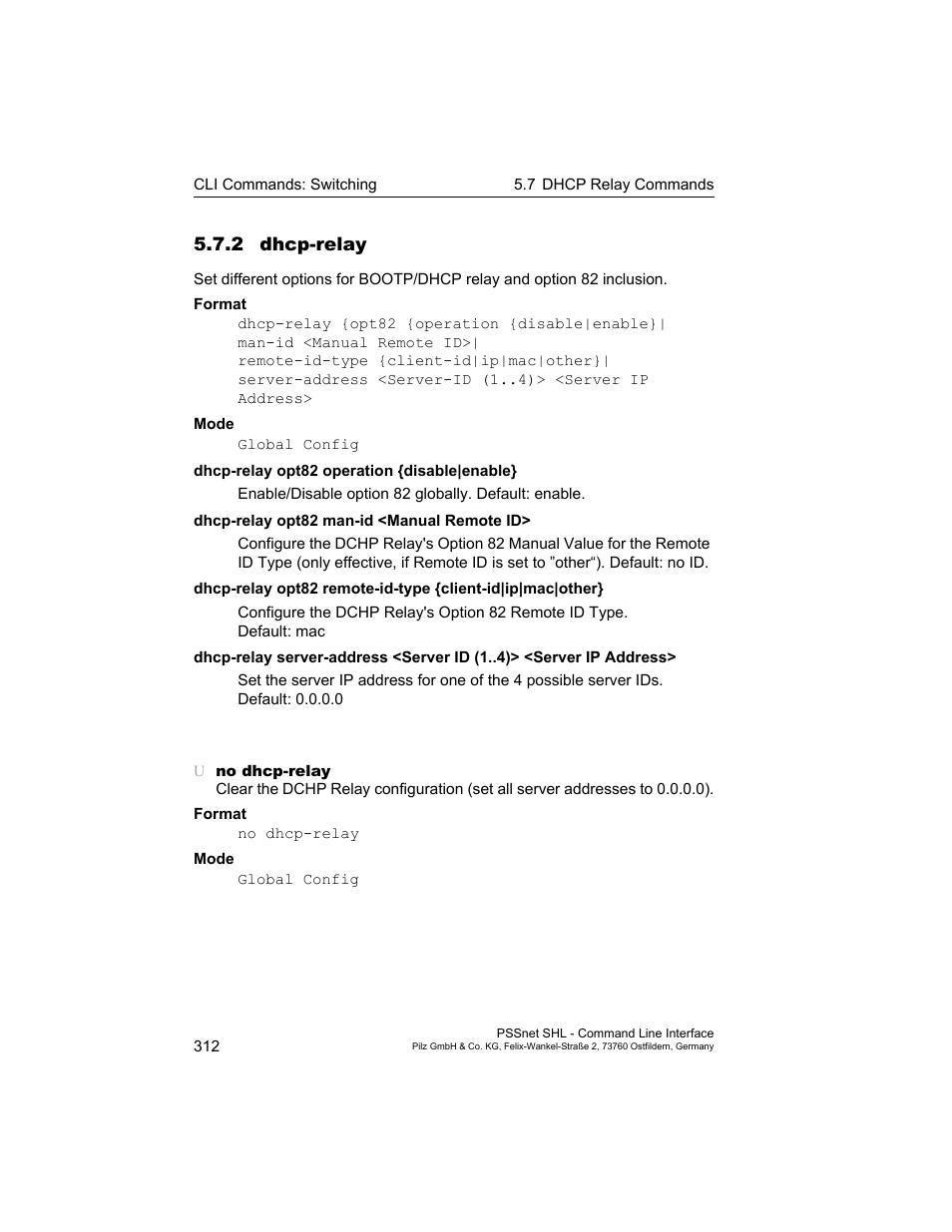 2 dhcp-relay, 2 dhcp-relay 312 | Pilz PSSnet SHL 8T MRP User Manual | Page 312 / 353