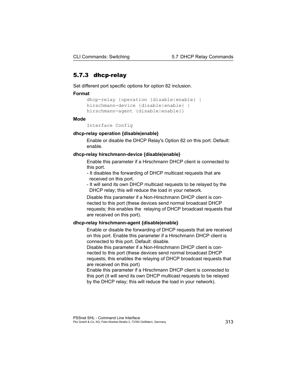 3 dhcp-relay, 3 dhcp-relay 313 | Pilz PSSnet SHL 8T MRP User Manual | Page 313 / 353