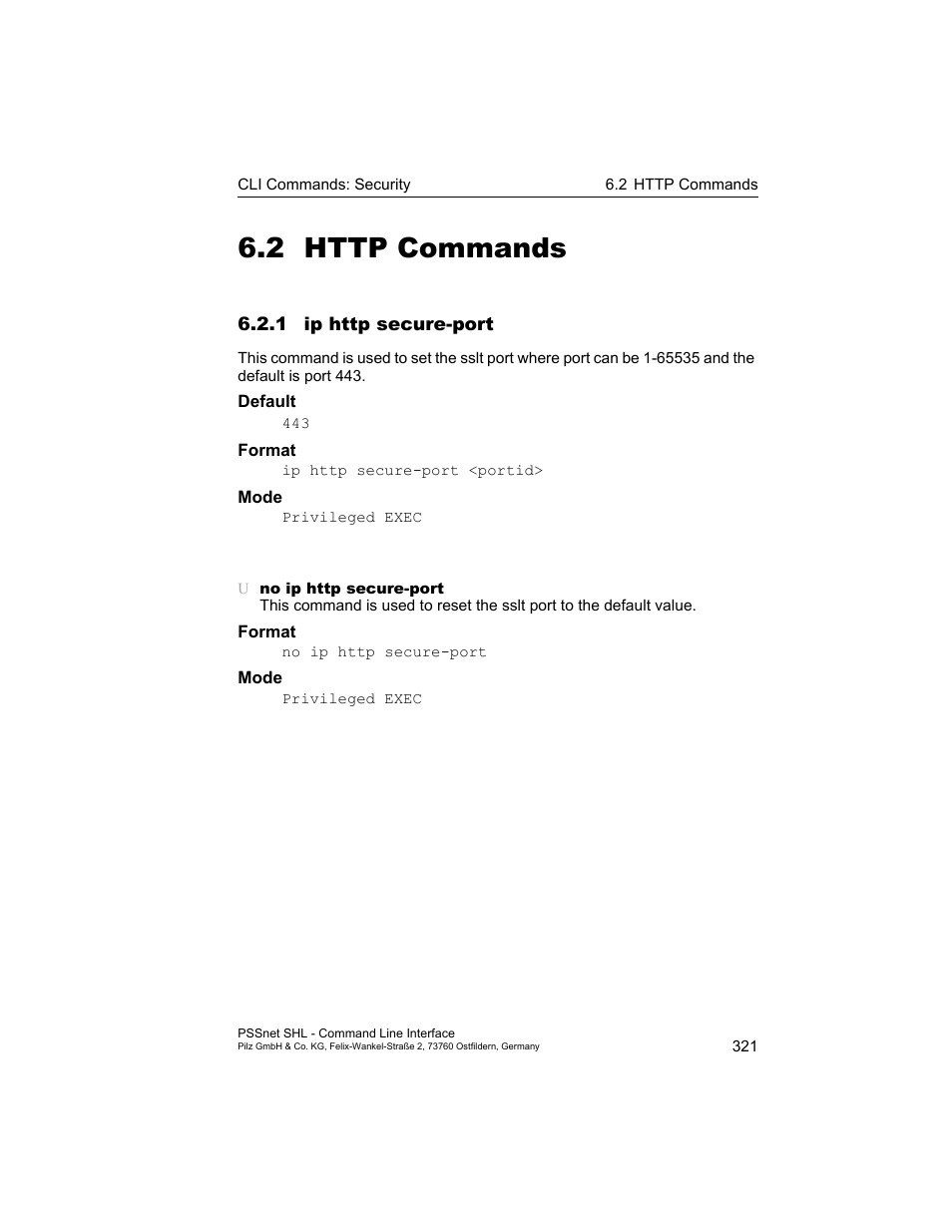 2 http commands, 1 ip http secure-port, Http commands | Pilz PSSnet SHL 8T MRP User Manual | Page 321 / 353