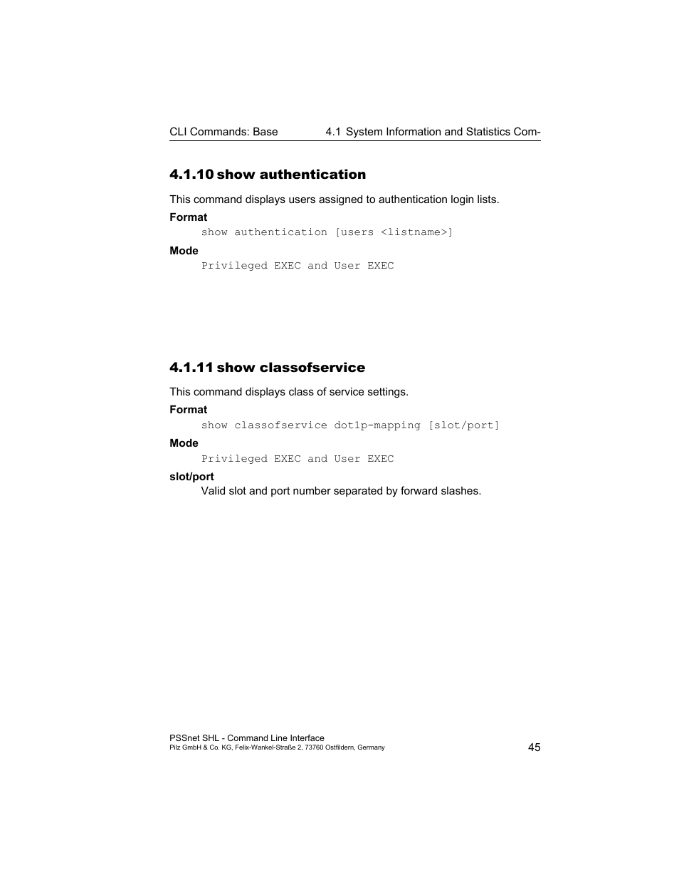 10 show authentication, 11 show classofservice, 10show authentication | 11show classofservice | Pilz PSSnet SHL 8T MRP User Manual | Page 45 / 353