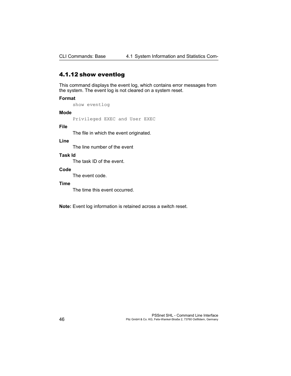 12 show eventlog, 12show eventlog | Pilz PSSnet SHL 8T MRP User Manual | Page 46 / 353