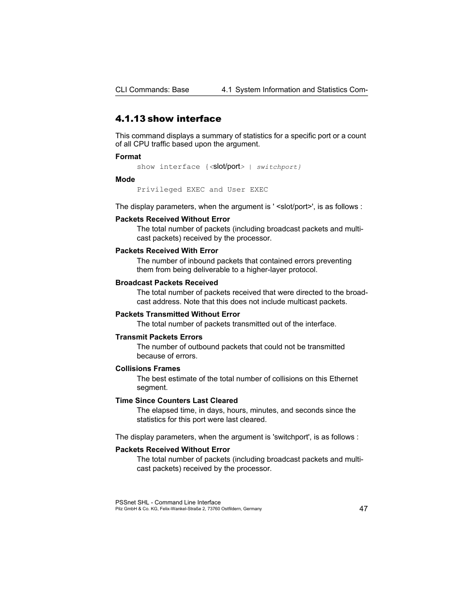 13 show interface, 13show interface | Pilz PSSnet SHL 8T MRP User Manual | Page 47 / 353
