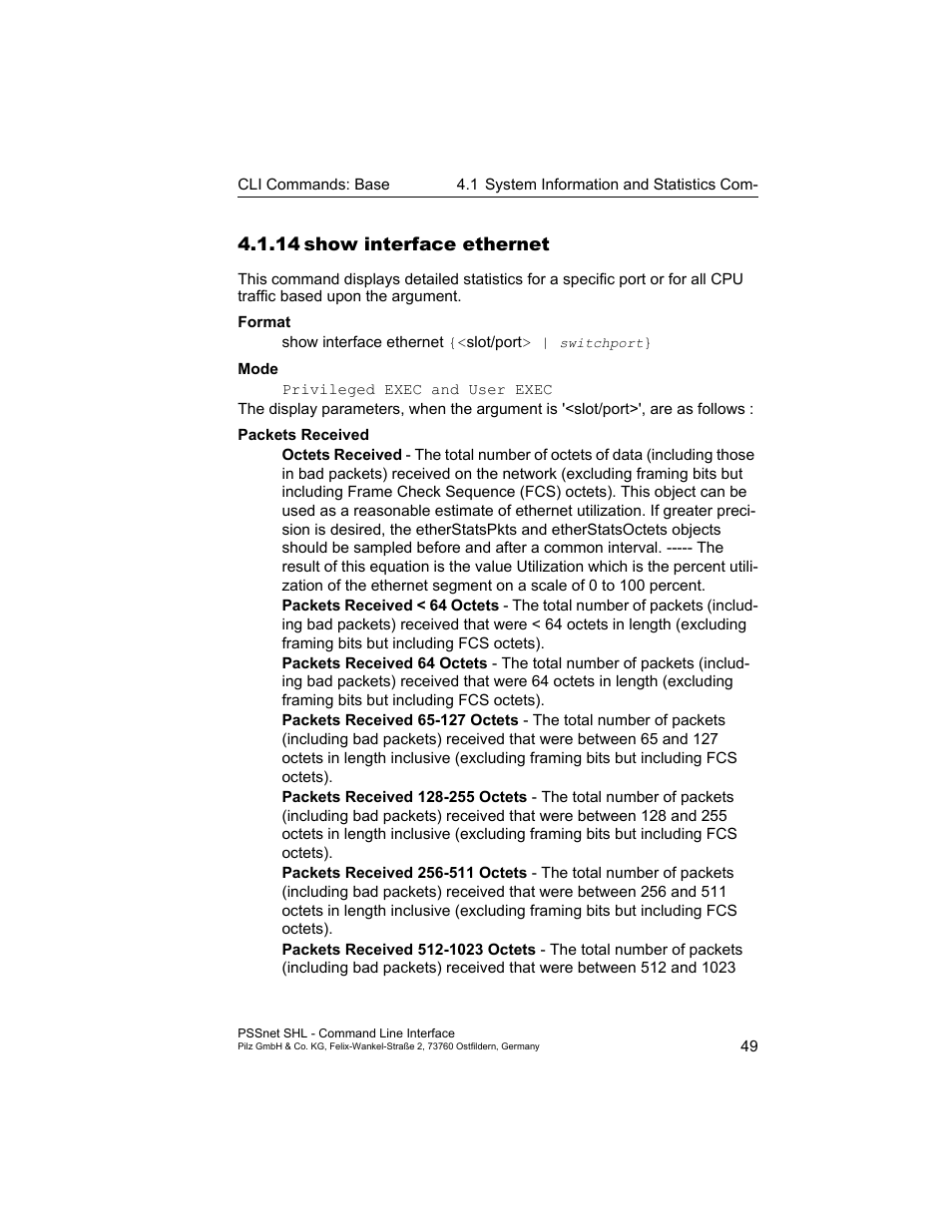 14 show interface ethernet, 14show interface ethernet | Pilz PSSnet SHL 8T MRP User Manual | Page 49 / 353