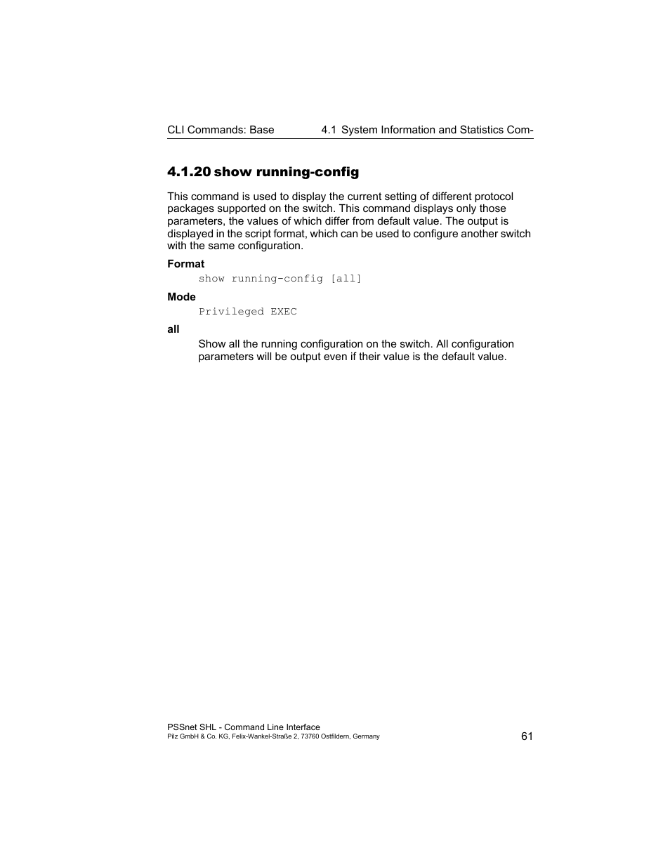 20 show running-config, 20show running-config | Pilz PSSnet SHL 8T MRP User Manual | Page 61 / 353