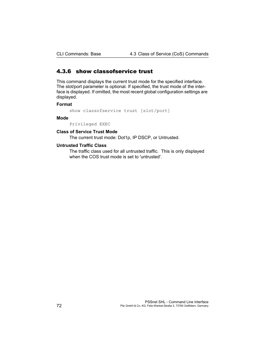 6 show classofservice trust | Pilz PSSnet SHL 8T MRP User Manual | Page 72 / 353