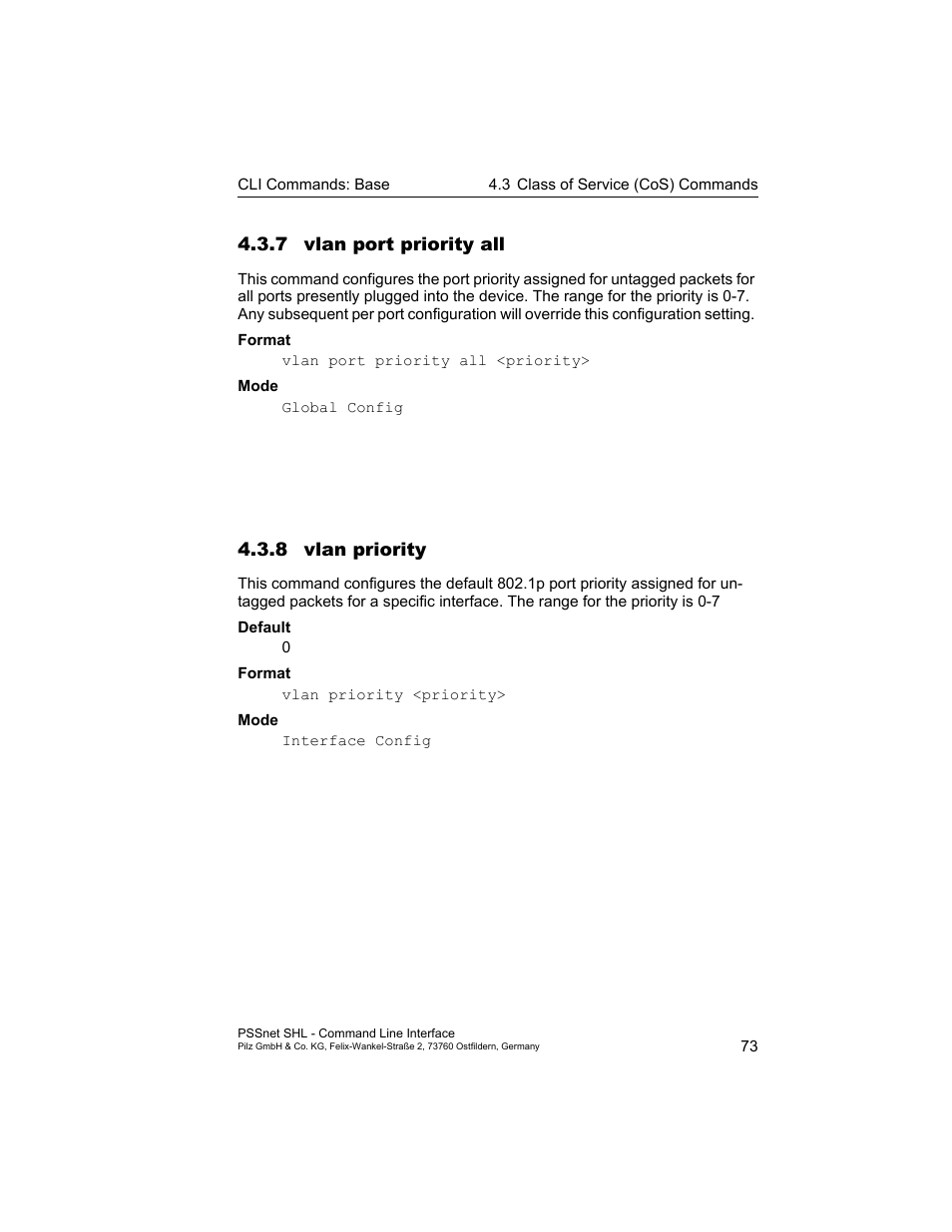 7 vlan port priority all, 8 vlan priority | Pilz PSSnet SHL 8T MRP User Manual | Page 73 / 353