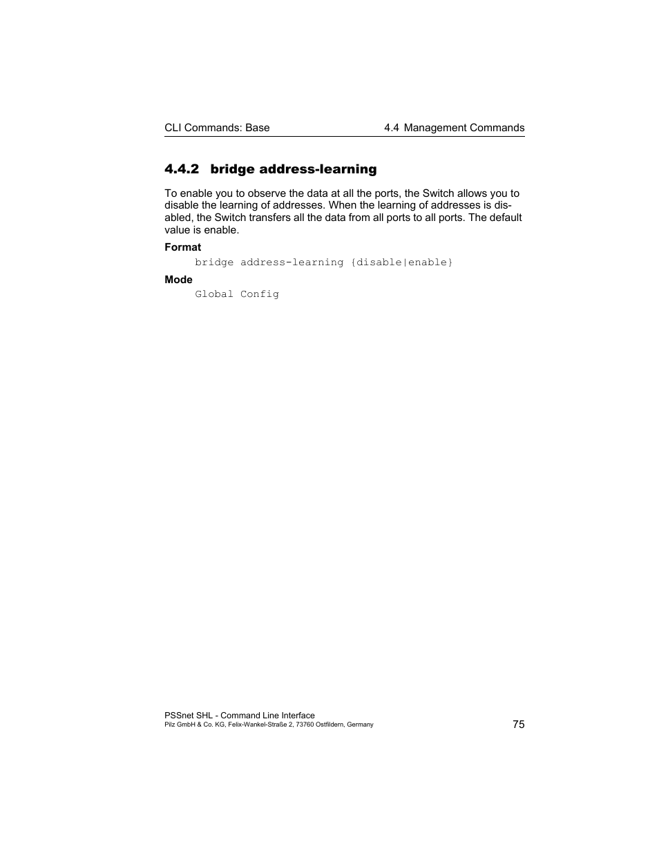 2 bridge address-learning | Pilz PSSnet SHL 8T MRP User Manual | Page 75 / 353