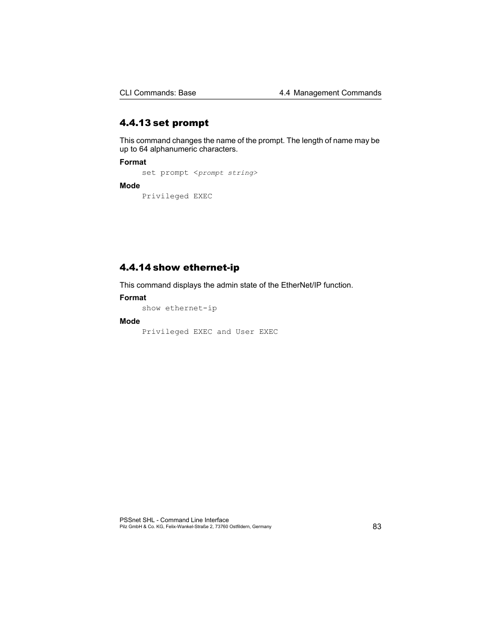 13 set prompt, 14 show ethernet-ip, 13set prompt | 14show ethernet-ip | Pilz PSSnet SHL 8T MRP User Manual | Page 83 / 353