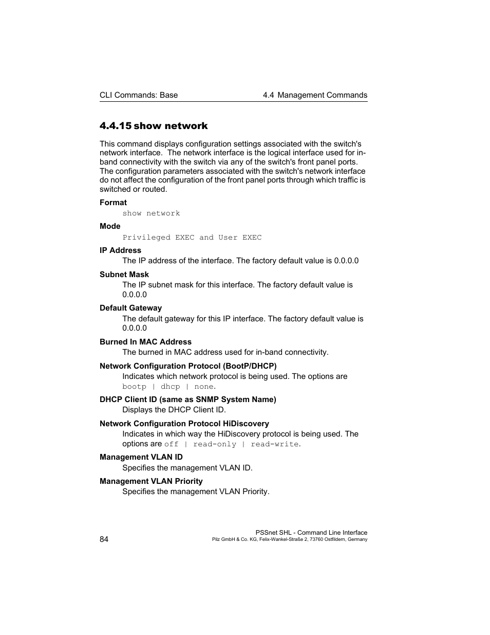 15 show network, 15show network | Pilz PSSnet SHL 8T MRP User Manual | Page 84 / 353