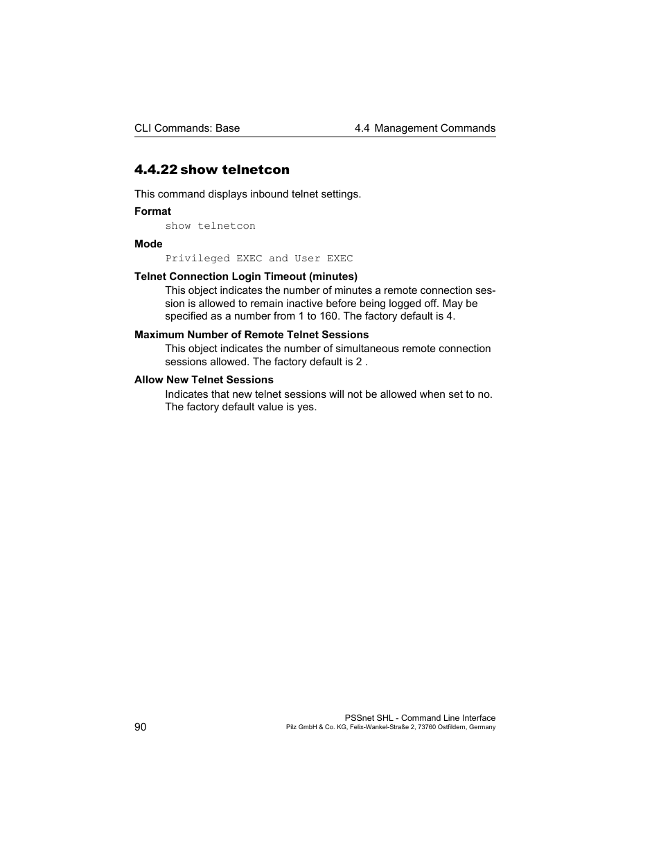 22 show telnetcon, 22show telnetcon | Pilz PSSnet SHL 8T MRP User Manual | Page 90 / 353
