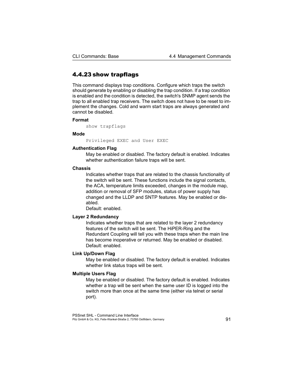 23 show trapflags, 23show trapflags | Pilz PSSnet SHL 8T MRP User Manual | Page 91 / 353