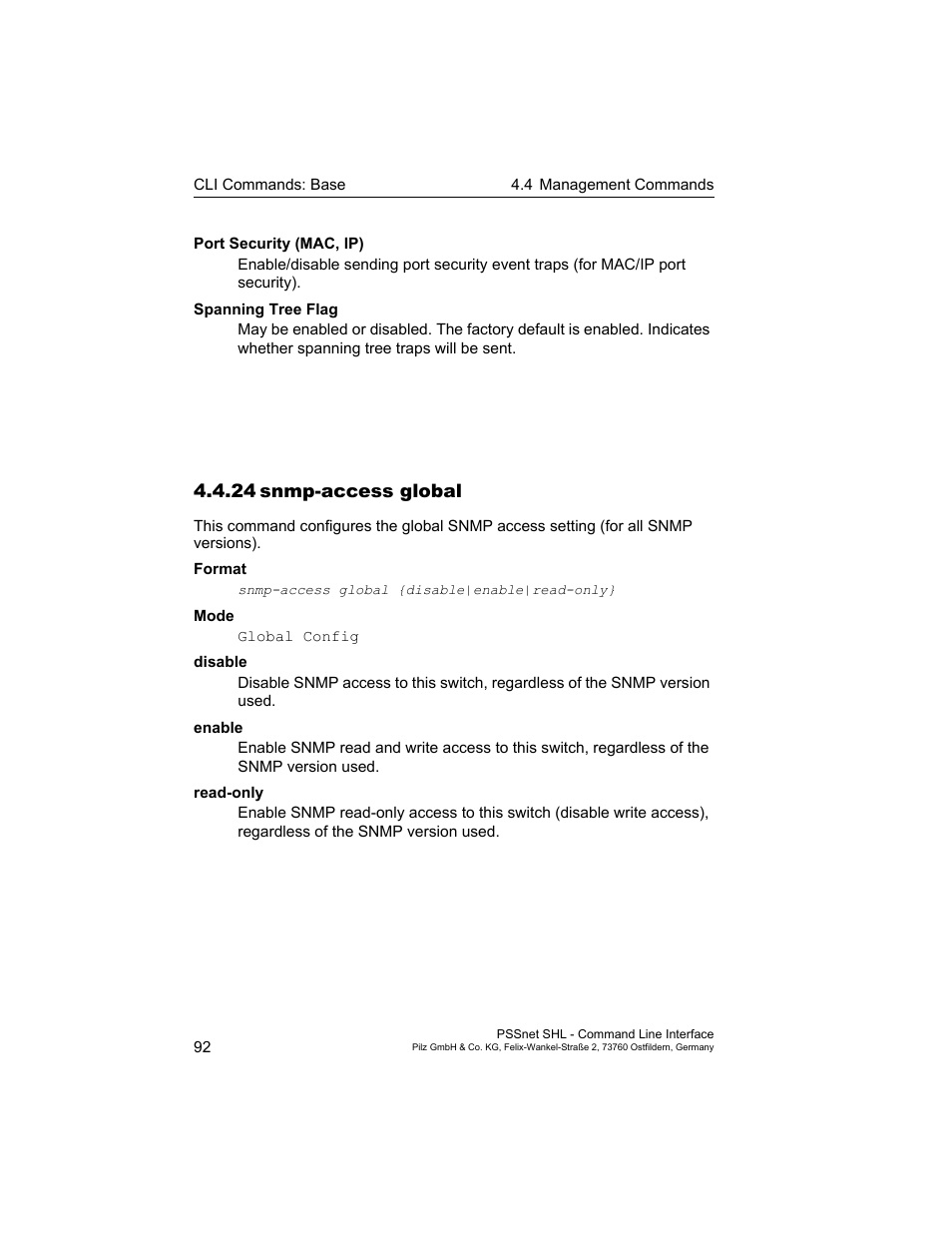 24 snmp-access global, 24snmp-access global | Pilz PSSnet SHL 8T MRP User Manual | Page 92 / 353