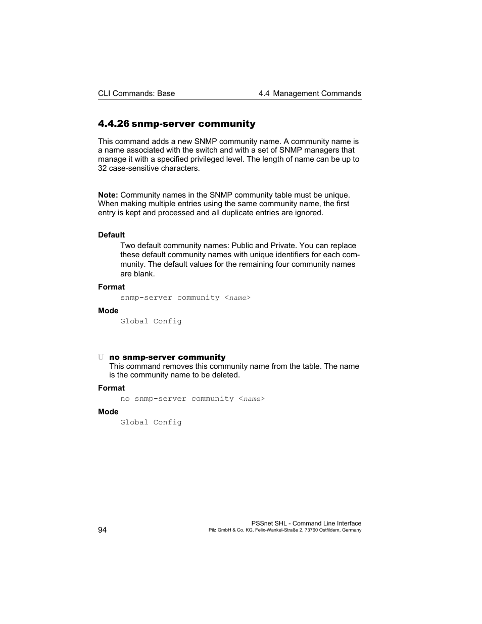 26 snmp-server community, 26snmp-server community | Pilz PSSnet SHL 8T MRP User Manual | Page 94 / 353