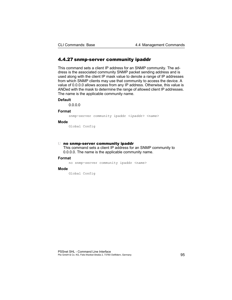 27 snmp-server community ipaddr, 27snmp-server community ipaddr | Pilz PSSnet SHL 8T MRP User Manual | Page 95 / 353